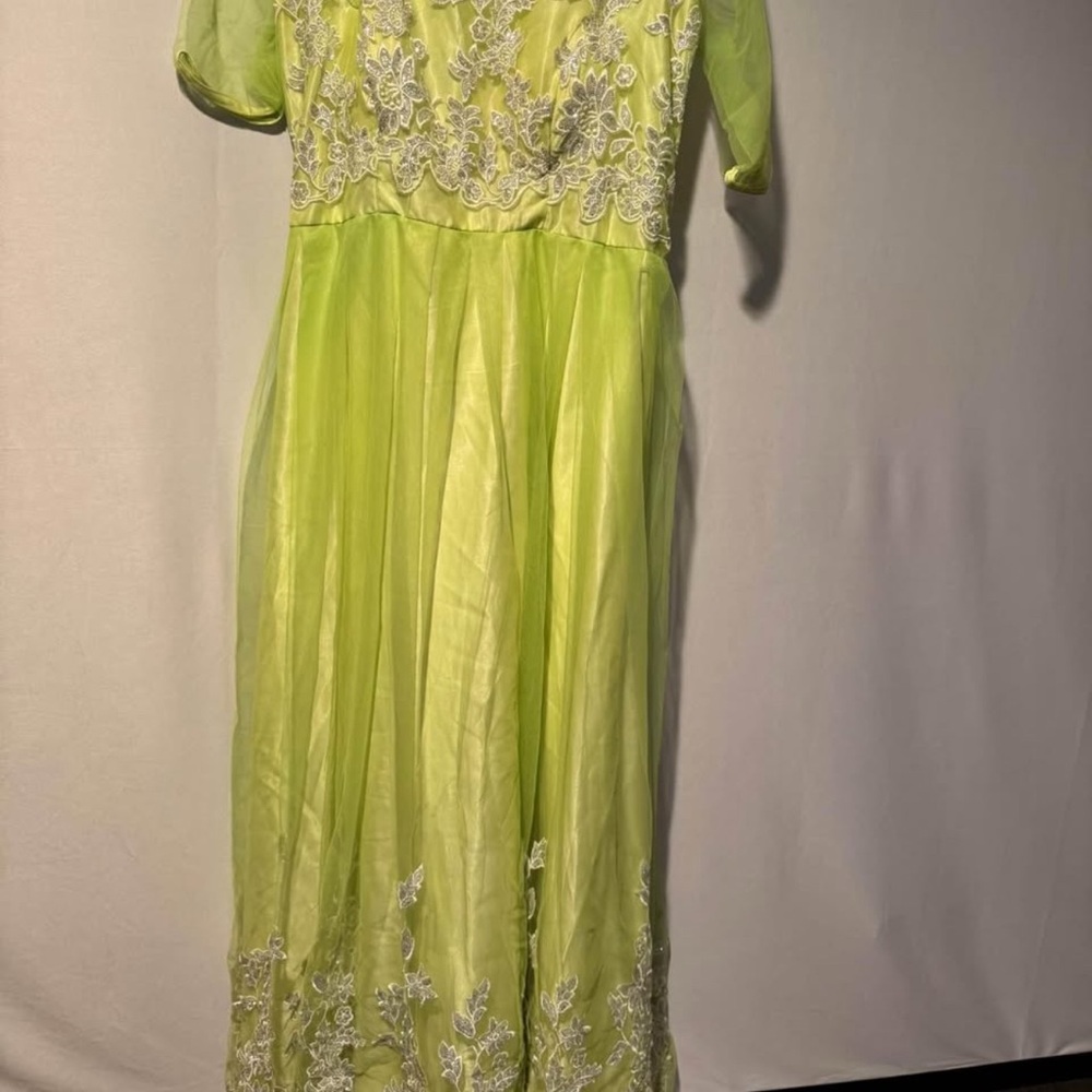 Lime Green Kurthas with White Floral Embroidery